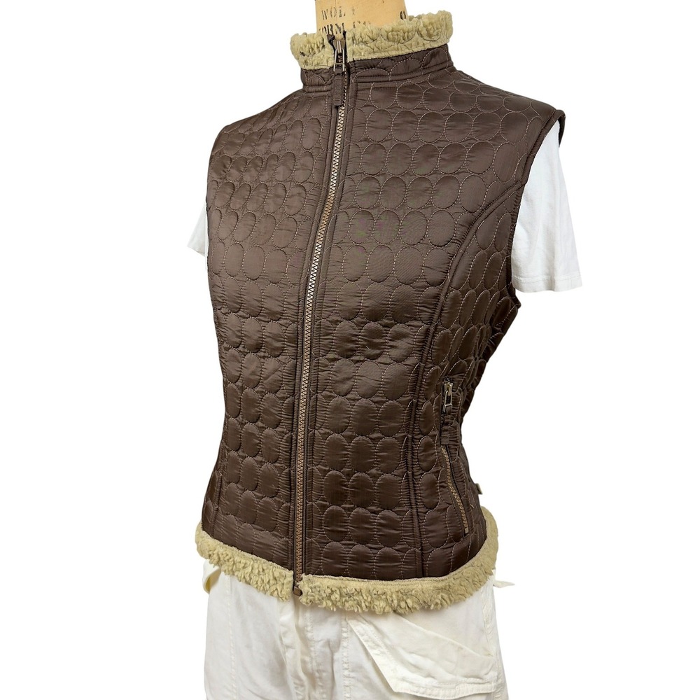 Vintage Puffer Vest Brown Sherpa Lined Mock Neck Quilted Full Zip Tsunami Size M - Picture 4 of 12